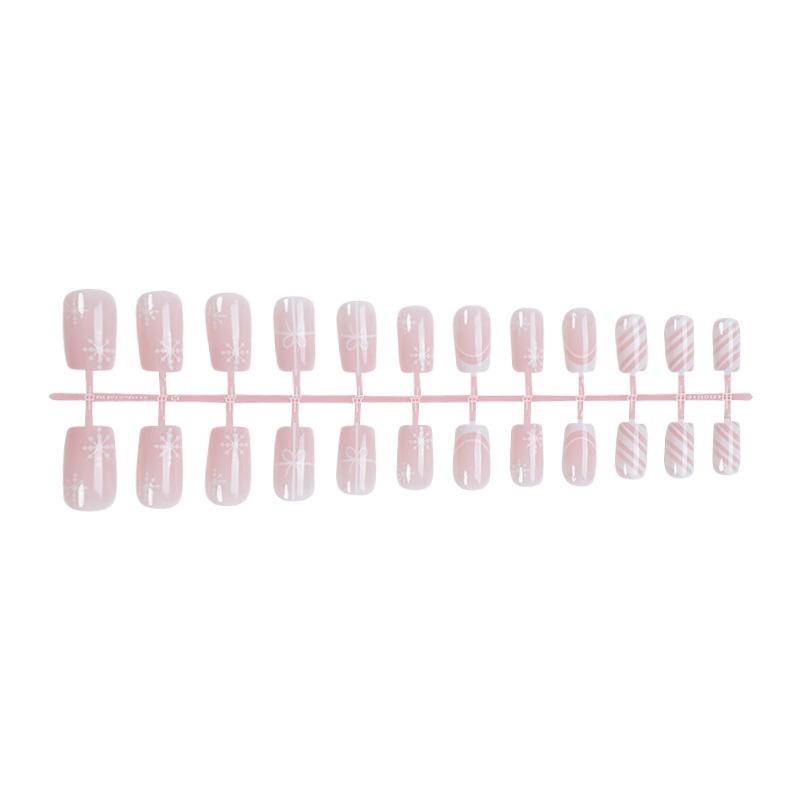 

Ins Style Christmas French Snowflake Press-On Nails - 24 Piece Box for Autumn & Winter