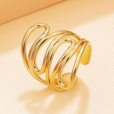 18K Gold Vacuum-Plated Stainless Steel Geometric Hollow Open Ring
