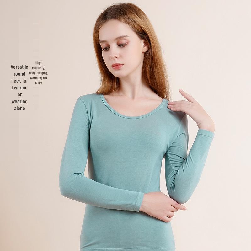 Modal Autumn Women's Plus Size Thin Long Johns & Long Sleeve Top Set, Cotton-Wool Blend Knitwear, Warm Base Layer.