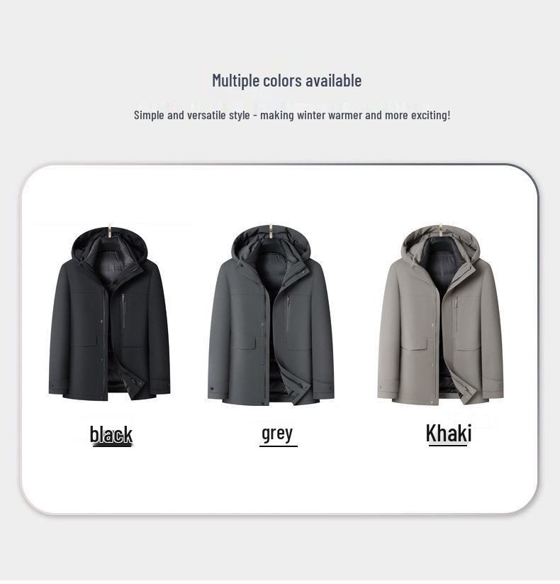 Men's Hooded Down Jacket with Removable Liner, 3-in-1 Design for Middle-Aged and Elderly.