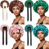 Polyester Double Layer Satin Sleep Cap With Bow Tie For Women And All Seasons Comfort