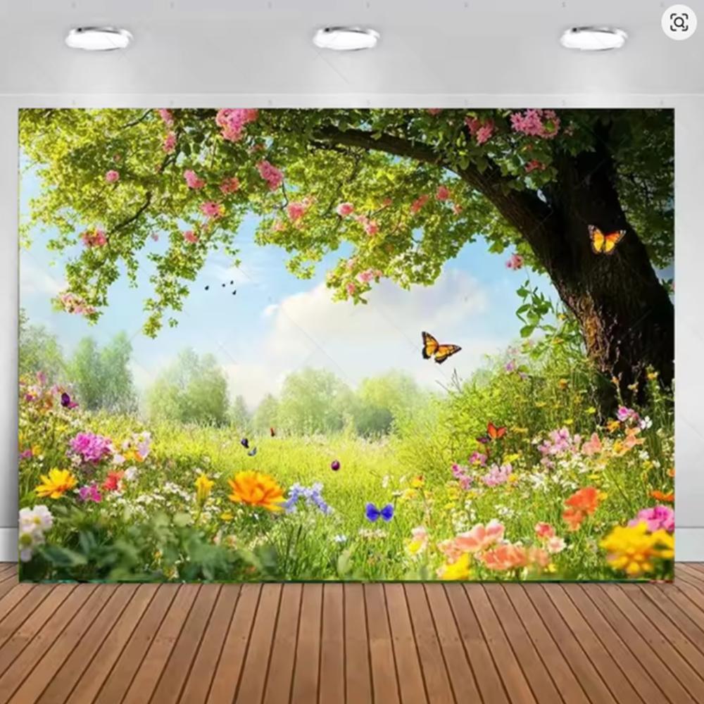 Spring Fantasy Sunny Forest Flowers Background Photo Props Photography Background Wedding Birthday Party Decoration Room Poster