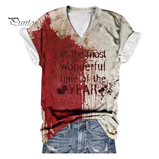 Dámské tričko s výstřihem do V Krátký rukáv Horor Halloween Tričko s krevním potiskem Tričko Tenké Pružné Cosplay Festivaly Pulovry