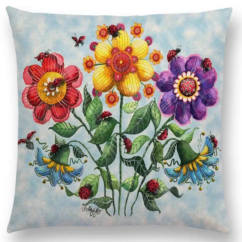 Watercolor Butterfly Flowers Sofa Throw Pillow Case Colourful Dream Fantasy Inflorescence Flamingo Cushion Cover