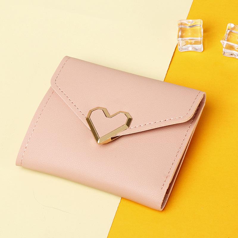 2025 Women's Tri-Fold Heart Coin Purse & Card Holder - Fashionable Mini Wallet for Students