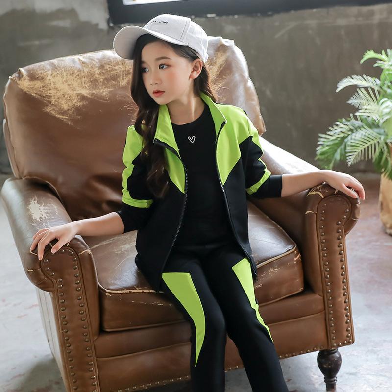 Spring Autumn Teen Girls' Clothing Two-piece Set Zipper Sweatshirt + Pants 2Pcs Outfits Kids Tracksuit
