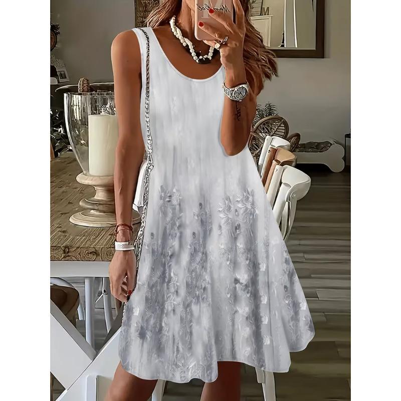 3D Digital Printed Sleeveless Plus Size Women's Dress Fashion Flower Pattern Elastic O Neck Summer Dress