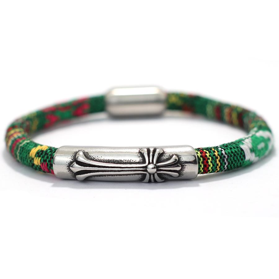 

Готический крест двухсторонний вышитый браслет в этническом стиле бохо разноцветная тканевая веревка радуга дружба ювелирные изделия для мужчин и женщин зелёный