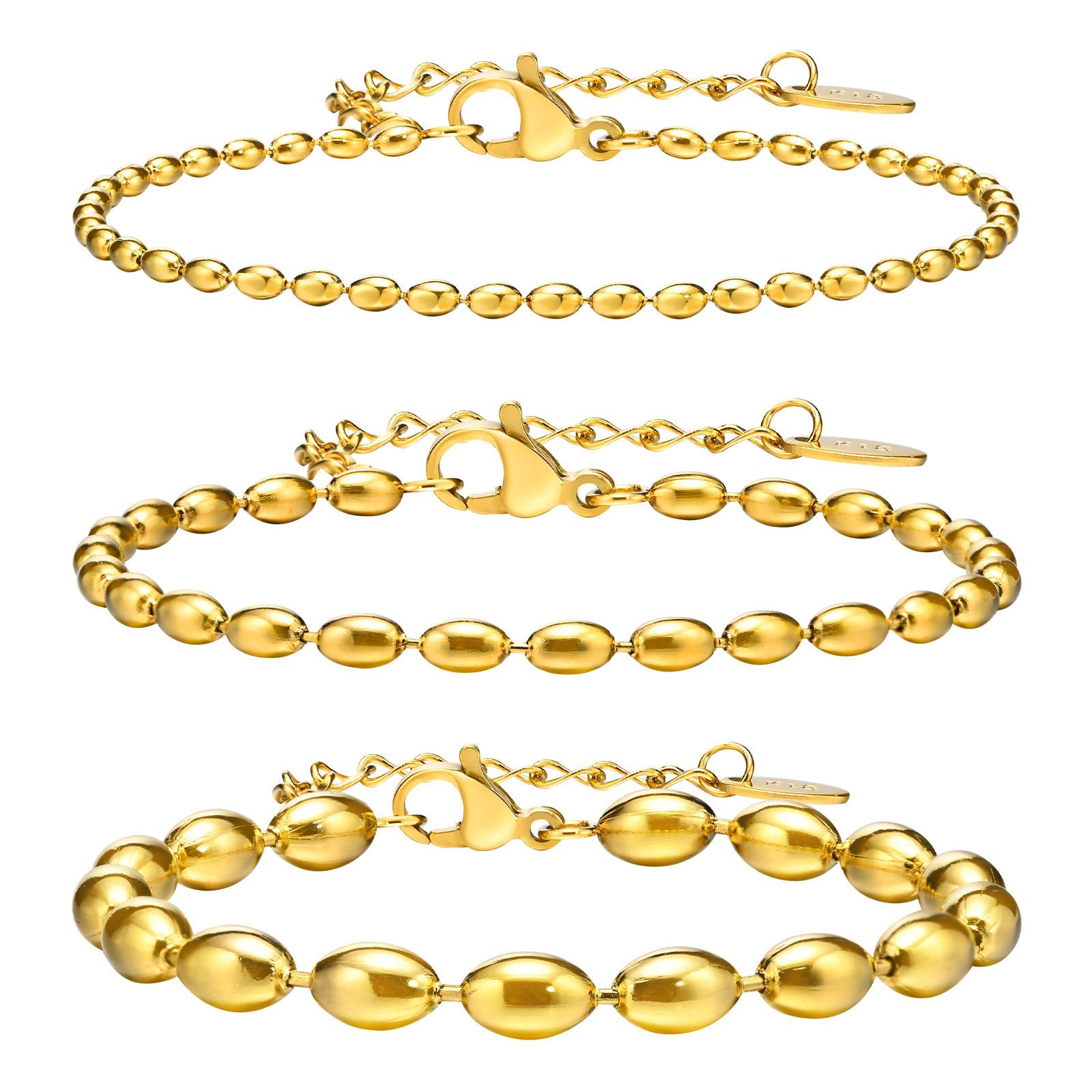 

2mm-5mm Olives Beaded Chain Bracelet for Women Stainless Steel Layered Adjustable 2mm