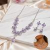 3pcs Purple Shiny Waterdrop Necklace Sets for Women Collar Choker Necklace Earring Jewelry Set for Prom Birthday Bridal Wedding
