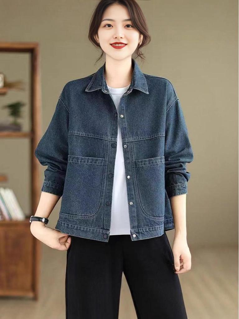 Retro European Style Denim Jacket for Petite Women - Spring/Autumn 2025 Korean-Inspired Slimming Short Top