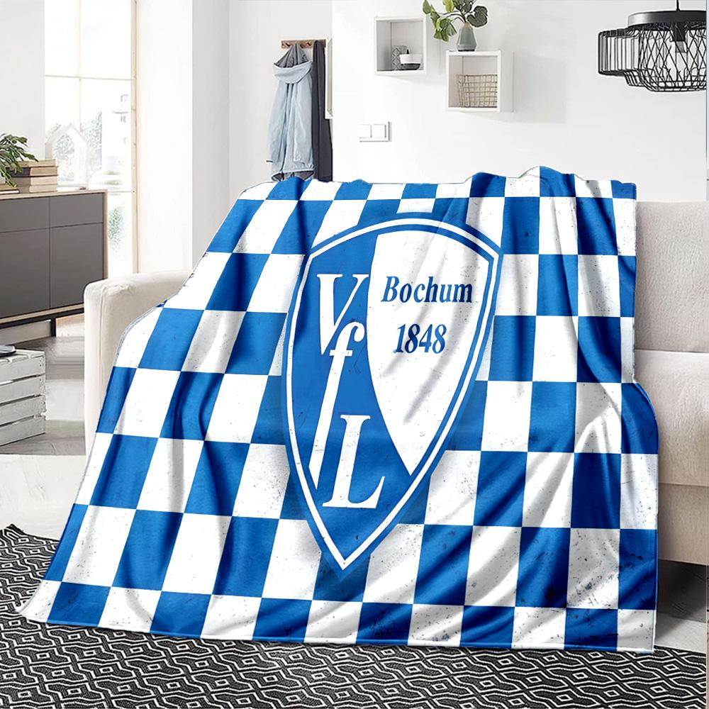 Bochum Crest Flannel Blanket, Soft Polyester, Modern Design, All-Season for Camping, Travel, Gifts for holidays or birthdays
