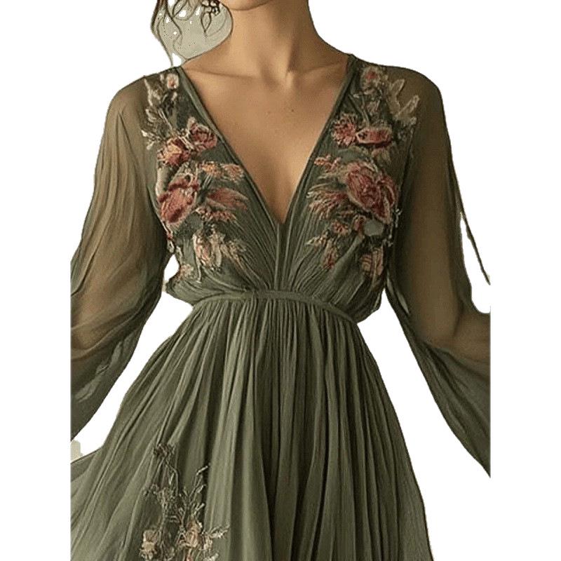 2025 Jaro/Léto Abstraktní Potisk Lokace Maxi Šaty s Dlouhým Rukávem