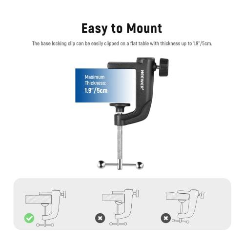 Neewer Metal Table Mount Clamp for Microphone Suspension Boom Scissor Arm Stand Holder with Adjustable Positioning Screw, Clips to Desks up to 1.9 inc