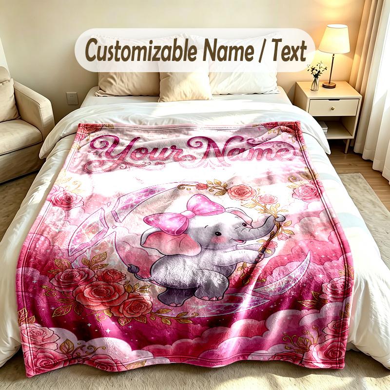 Elefanten-Thema Weiche Decke Personalisierter Benutzerdefinierter Name Textdruck Warme Decke Zuhause Sofa Schlafzimmer Dekoration