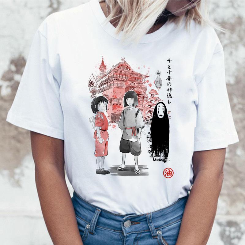 

Women s T-Shirt Ghibli Japanese Anime Totoro Miyazaki Hayao T Shirt Tshirt T-Shirt Women Female Femme Cartoon Clothes XXXL білий
