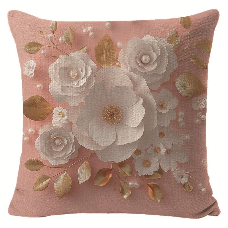 Wiosenna Różowa Stylistyka Kwiatowa Lniana Poszewka na Poduszkę Jit Nordycka Prosta Dekoracja Salonu Poduszka