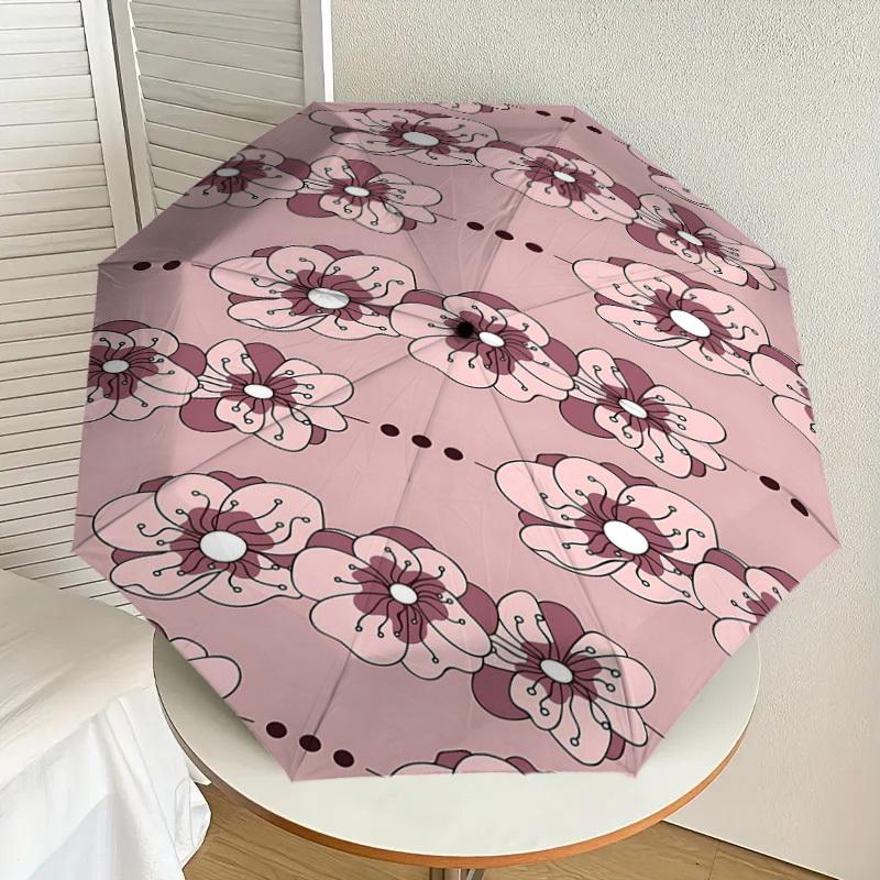 1PC Floral Pattern Umbrella-8-Rib Reinforced, Automatic Open, Lightweight & Durable, Fashion Accessory for Outdoor-L0351