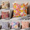 Vollflächiger Blumendruck Muster Kunst Kissenbezug Überwurf Kissenbezug Verdeckter Knopf Strapazierfähiger Polyester Stuhlkissen