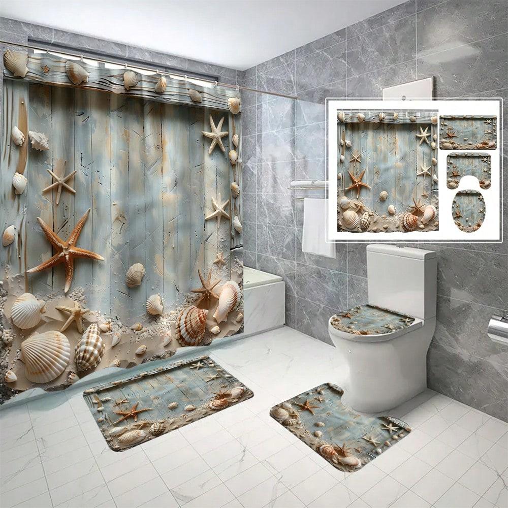 

Modern Pattern Printed Bathroom Set, Including Shower Curtain, Toilet Lid Cover & U-Shaped Mat,Bathroom Accessories W60H190(CM)-1 Pcs