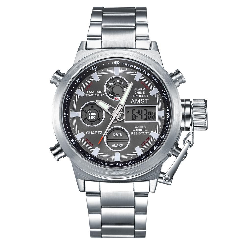 AMST Luxury Top Brand Men Military Sport Watches Men LED Analog Digital Watch Male Army Stainless Quartz Clock Relogio Masculino