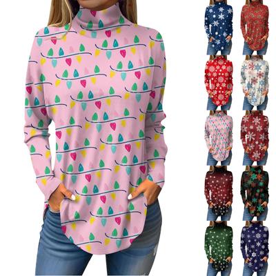 Tee Shirts For Women Fall Casual Long Sleeve Shirts Sweatshirt Vintage Printed High Neck Top Pullover