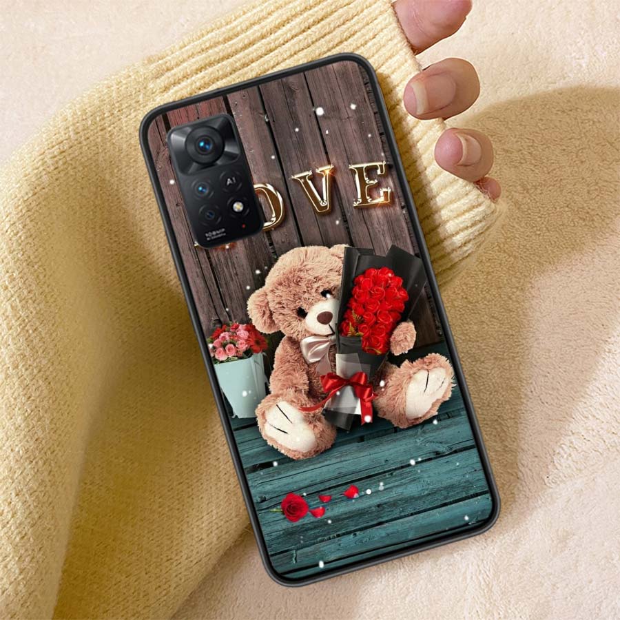 Funny And Cute Bear Phone Case For Redmi Note 13 14 15 Pro Plus 12 13C 12C 15C 9 10 10C 9T 9C 9A TPU Soft Cover Clear Cell Cases