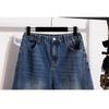 DIMANAF 2026 Sommer Plus Size Damebukser Jeans Underdele Elastisk Talje Oversize Løse Denim Bomuld Ensfarvet Blå Korte Bukser