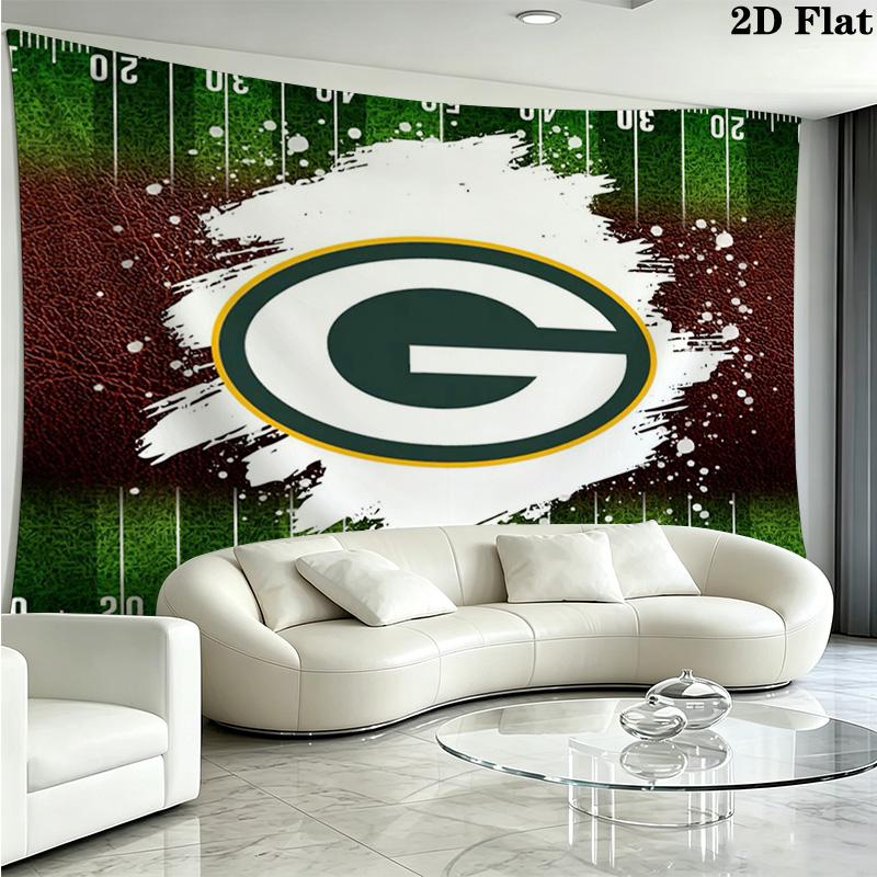 Green Bay Packers Logo Wall Tapestry Aesthetic Wall Hanging Printed Fabric Blanket Decorative Tapestries for Bedroom Living Room Home Decor