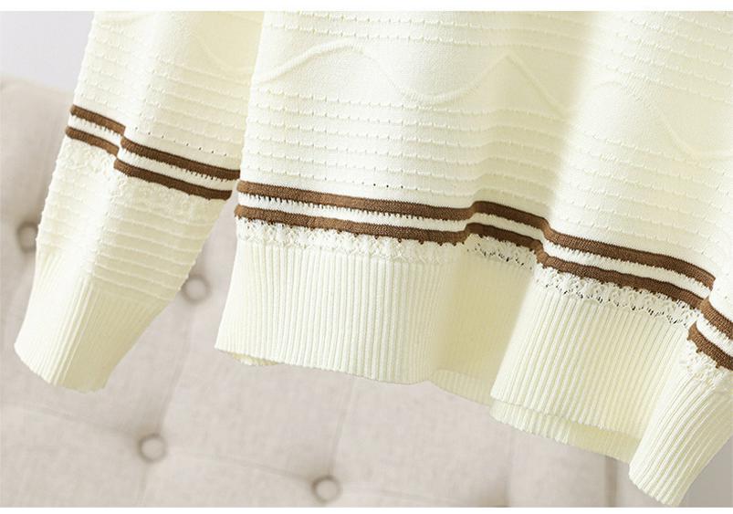 Korean Striped Crew Neck Long Sleeve Knit Sweater for Women - 2025 Autumn Loose Fit