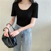 New Summer Round Neck Knitted Short Sleeve T-shirt Women Slim Fit Elastic Solid Casual Women's T Shirts Tops Fashion Elegant Simple Female Tee 26319