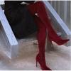 Velvet Long Boots for Women New Spring Autumn Over Knee Shoes Lady Pointed Toe Stiletto Heel Plus Size 34-43 Elastic Thigh Boots