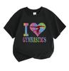 Kids Boys Girls 100% Cotton Crew Neck Short Sleeve T-Shirt, Tie Dye I Love Gymnastics Print Casual Summer Tees for Gymnastics Lover Children Daily Wea