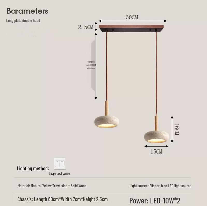 Japanese Wabi-Sabi Style Yellow Travertine Pendant Lamp for Entrance, Restaurant, Bedroom, or Bedside