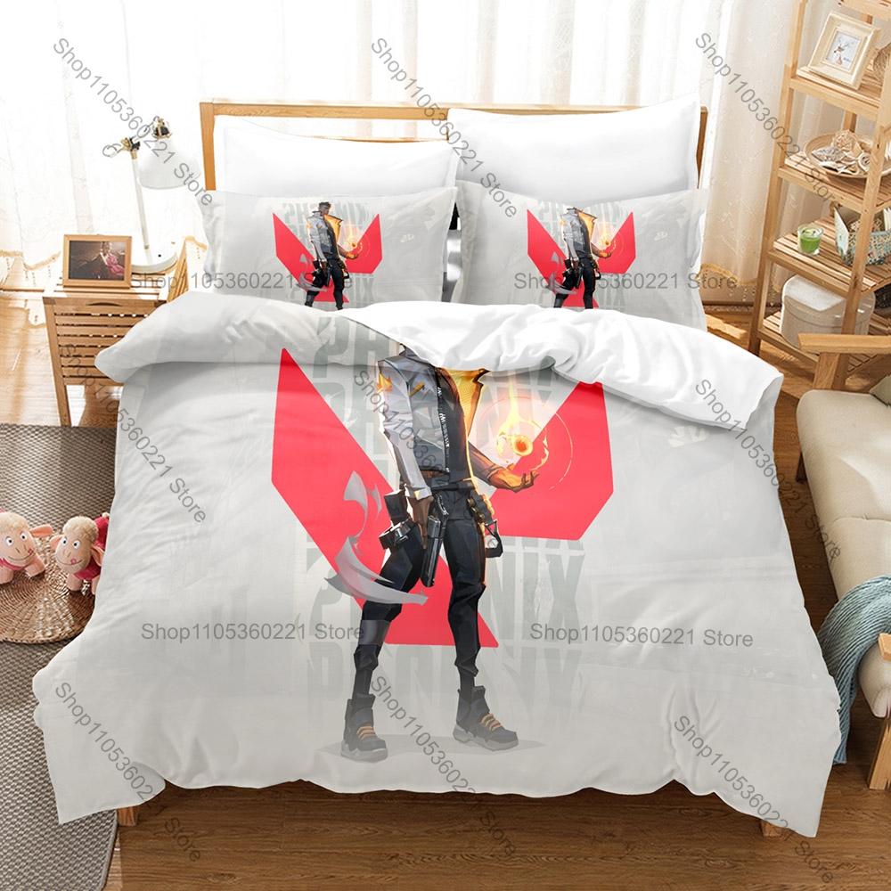 Phoenix Valorant Bettbezug + 2 Kissenbezüge, Spielcharakter Druck Bettwäsche-Set Weiche Bettwäsche für Gamer Schlafzimmer Dekoration