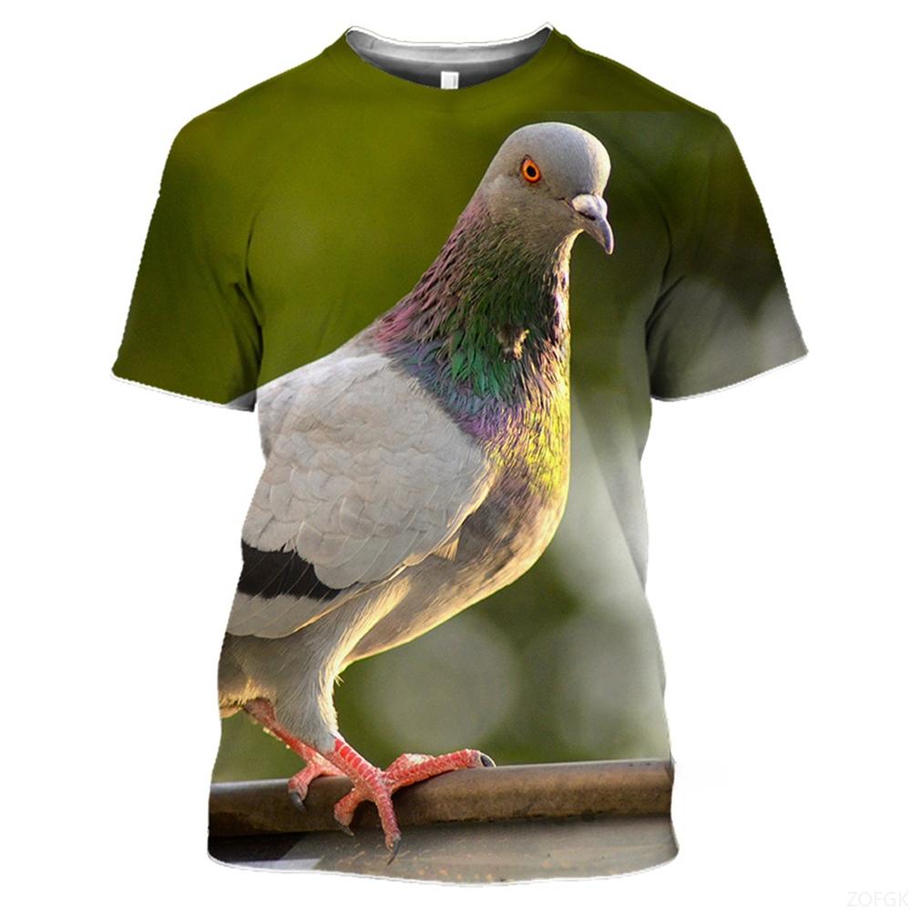 T-shirt Estiva Uomo Girocollo Stampa 3D Piccione Selvatico Manica Corta Casual Oversize Pullover Moda Streetwear Magliette Abbigliamento Uomo