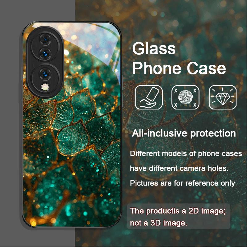 Gorgeous Emerald Pattern Tempered Glass Phone Case for Huawei Honor 200 Lite 100 300 Pro 90 GT X8 4G X9 Magic 7 6 5 Pro 5G Cover