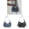 Borsa in Denim Retro da Donna con Grande Capacità e Borchie Metalliche per Uso Quotidiano