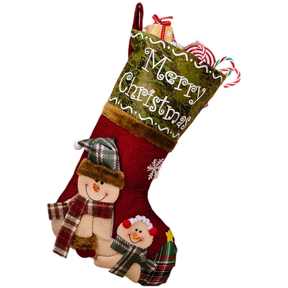 Holiday Stockings for Kids Featuring Cartoon Santa Snowman Elk Patterns Suitable for Hanging On Mantels Walls and Doors