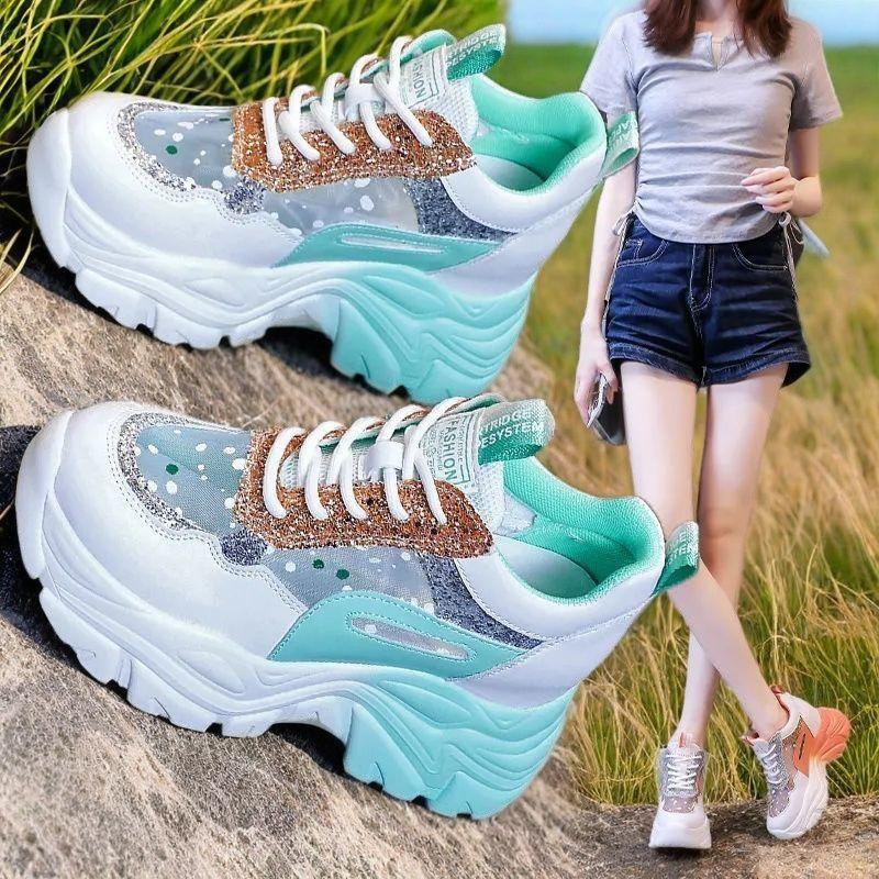 Daddy Shoes Women's Lightweight Mesh Breathable Casual Women's Shoes 2025 Summer New Small Inner Height Increase Casual Shoes Women