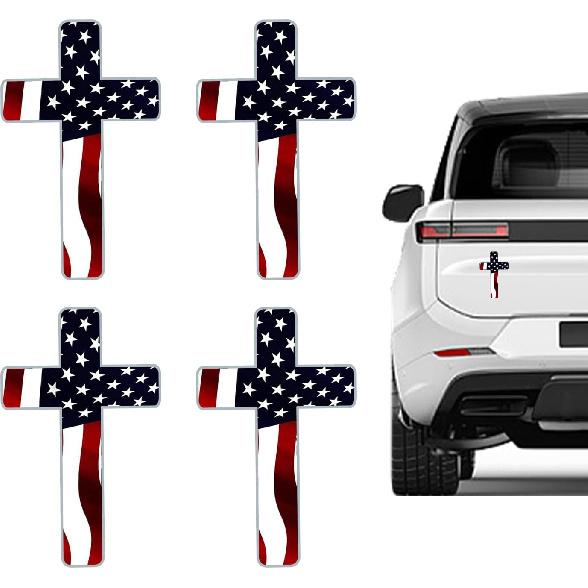 NIIIYTYB 4Pcs Cross Sticker for Car Red White Blue n Flag Decal Large Christian Stickers for Cars Trucks RV SUV Boat Vehicles Patriotic Decals for