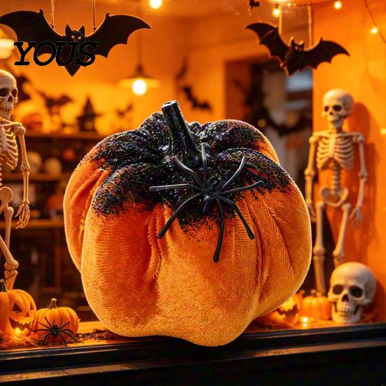 Spider Web Halloween Accents Pumpkin Ornaments, Spooky Tabletop Decoration, Decorations Glittering for Home Party Retro Fall Decor Holiday Showcase