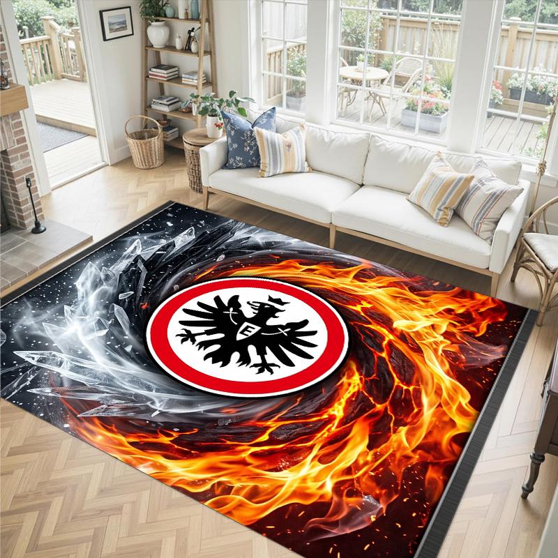 Eintracht Frankfurt Fußball Design Kristall Samt Teppich Gemütlich Non?Rutschfester Teppich mit Aufdruck für Schlafzimmer Wohnzimmer Eingang