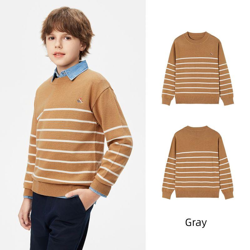 Navigare Italian Small Sailboat Children s Anti-Pilling Sweater 2025 Spring New Winter Style Boys Knitwear Casual Striped Boy-Light Khaki 140
