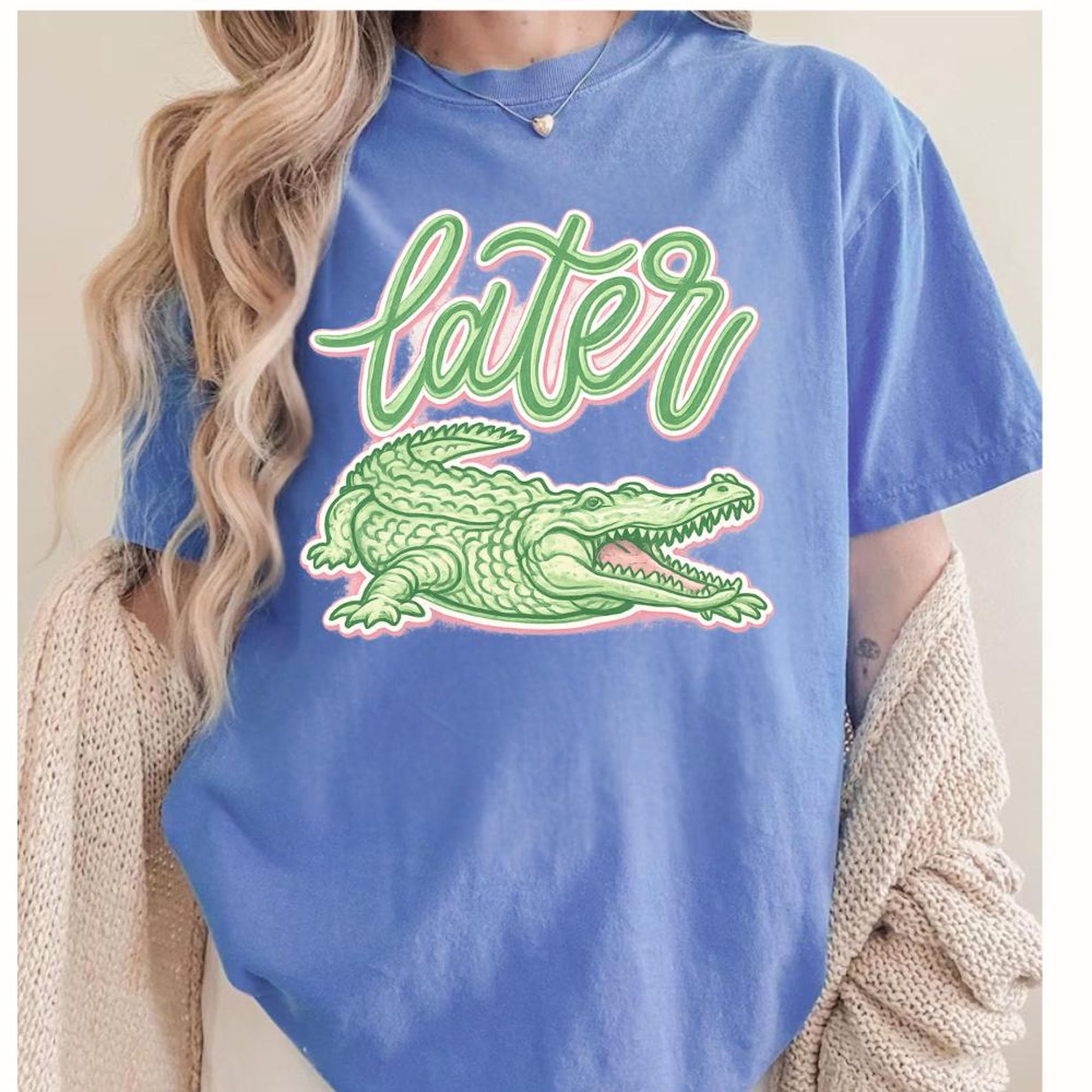 Comfort Colors Later Gator Shirt - See You Later Alligator Tshirt - Trendy Vacation T-shirt - Crocodile Graphic Funny Quote Beach Summer Tee L