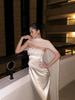 2026 New Style Sequined Strapless White Evening Gown with Shawl - Slimming & Elegant