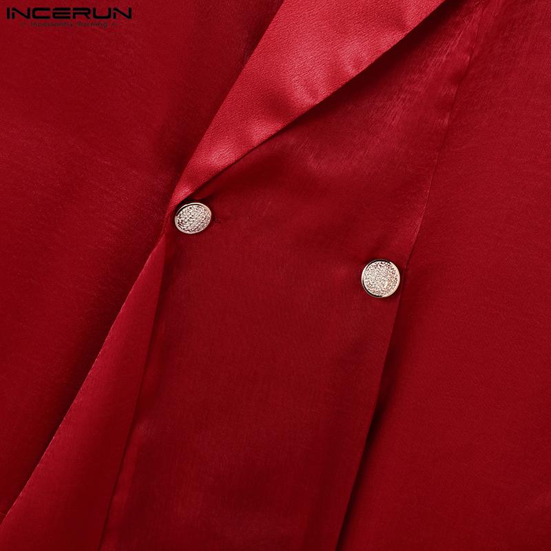 INCERUN Men Lapel Long Sleeve Satin Patchwork Blazer Glitter Thin Coats
