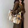 Versatile Stripe Tote Bag Casual Women's Bags Trendy Canvas Shoulder Bag  Shopping Bag