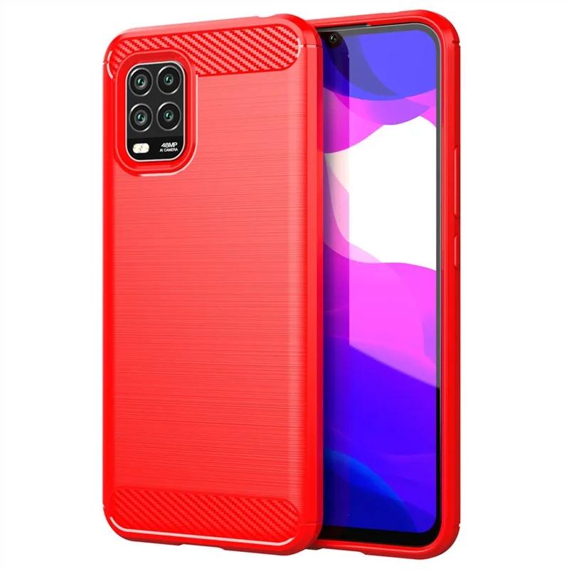 

Для Xiaomi Mi 10 Lite Mi10 lite Мягкий силиконовый чехол Роскошный чехол из углеродного волокна для mi 10lite 5g mi10lite Противоударные матовые чехлы For Mi10 lite 5G красный