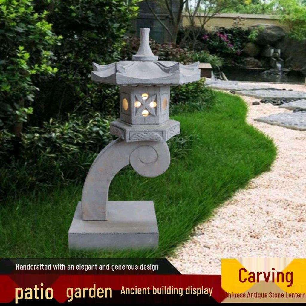 Antique Bluestone Courtyard Lantern: Outdoor Landscape Stone Lamp in New Chinese Style